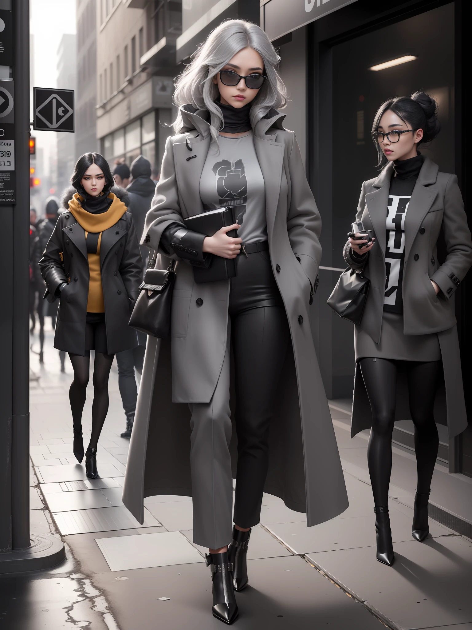 A stylish single full of bubbles fluffy feeling of woolen coat gray cyberpunk large pocket ((black gray: 1.3) + (fashion: 1.1) + (trendy: 1.2)), (corona rendering), ((tweed coat concept + concept art design): 1.3), (8K: 1.3), (2:3 aspect ratio + warm color Q2), (750 pixels), ((fashion elements) :( 1.1 + gray t-shirt blended with fashion elements)), (dynamic: 5)