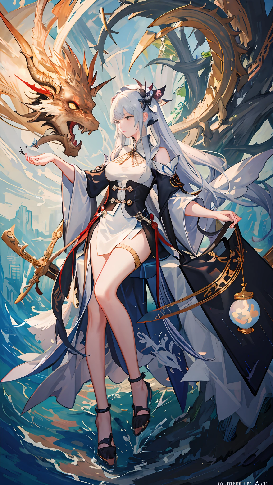 (((2.5D), Ms. Long, Authoritative Anime, ArtStation, Nguyen Jiahe Art Germ, Light and Shadow Art, Beauty, Exquisite Facial Features, Art Atmosphere)), (Feminine, Fantasy Illustration, Pan Chengwei, Epic, Fenghua Bell, Top Shot, Exquisite Character Art), (Dragon, Exquisite, Handheld Dragon, CG Society), (Gorgeous Tones, Orange Tones), (Advanced Light, Contrast, Strong Deep Shadow), (Aesthetic, Pure Beauty), (Perfect, Details in Place), (Simple Line Drawing, Light and shadow echo).