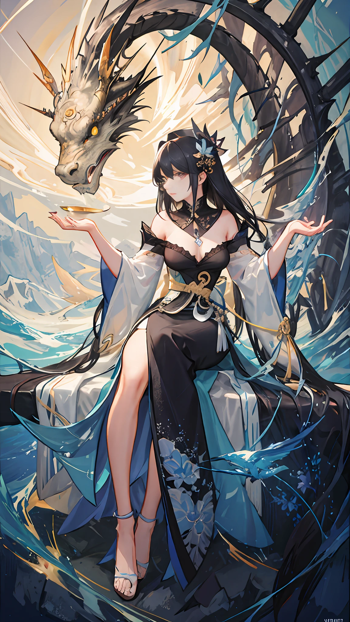 (((2.5D), Ms. Long, Authoritative Anime, ArtStation, Nguyen Jiahe Art Germ, Light and Shadow Art, Beauty, Exquisite Facial Features, Art Atmosphere)), (Feminine, Fantasy Illustration, Pan Chengwei, Epic, Fenghua Bell, Top Shot, Exquisite Character Art), (Dragon, Exquisite, Handheld Dragon, CG Society), (Gorgeous Tones, Orange Tones), (Advanced Light, Contrast, Strong Deep Shadow), (Aesthetic, Pure Beauty), (Perfect, Details in Place), (Simple Line Drawing, Light and shadow echo).