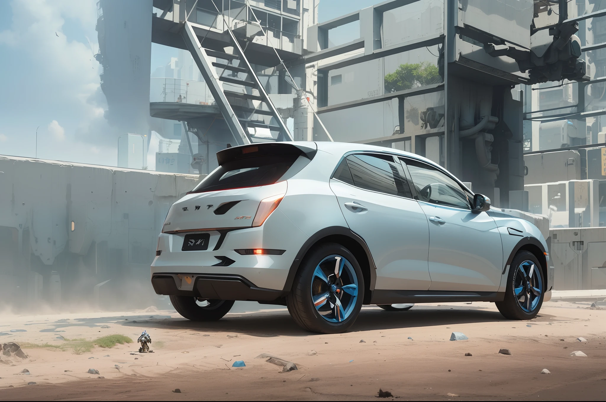 In the future space, Guvitz-style anime cars, mechanical girls riding mecha, perfect robots, Guvitz's masterpiece-like 8K digital art, cyberpunk anime art, show yourself on the Pixiv art station.