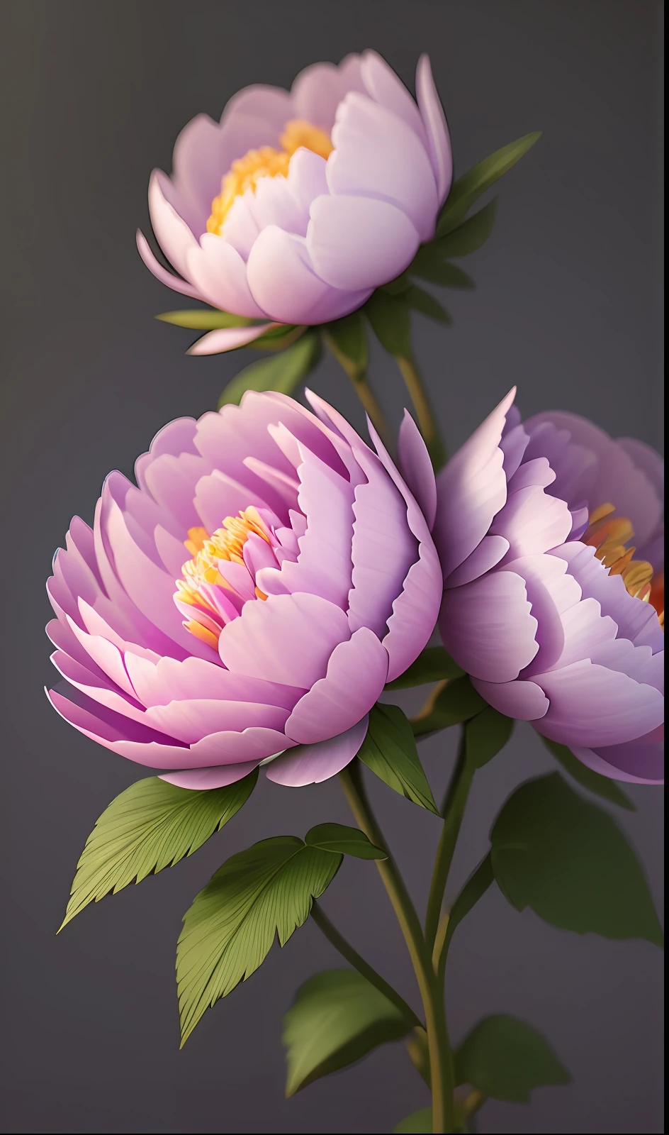 Just pattern of many pink and violet peony flowers, blue background, highly detailed, hyper-realistic, 3d, octane render, bright colors, digital painting, trend in artstation, sharp focus,