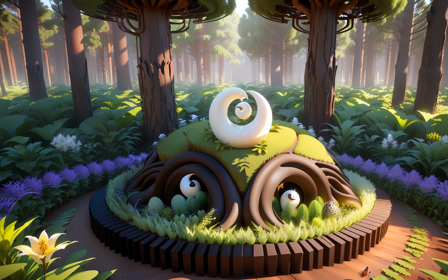 3d yin yang anthill, Ants, insects, lilies, ferns, forest