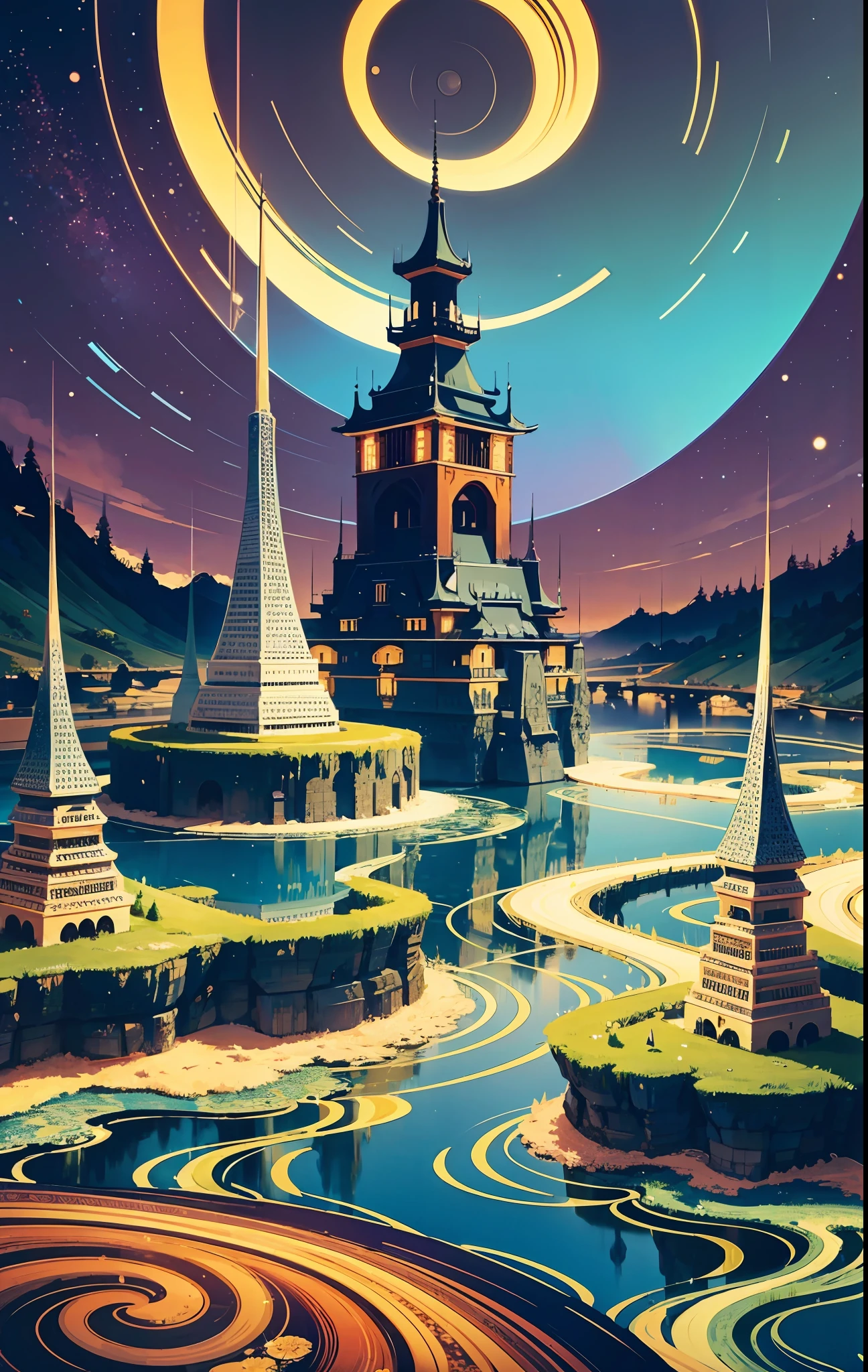 (Masterpiece, Top Quality, Best Quality, Official Art, Beauty and Aesthetics: 1.2), Extreme Detail, (Fractal Art: 1.3), Colorful, Most Detailed Ultra-Detailed Complex Tang Dynasty Castle, Evil Aura, Lakes, Rivers, Volcanoes, (Best-Quality: 0.8), (Best-Quality: 0.8), Perfect Anime Illustration, BREAK Saturn, Bubbling Acid --v6