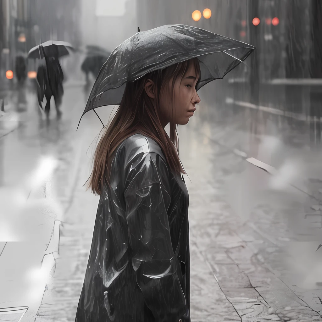 A sad girl in the rain