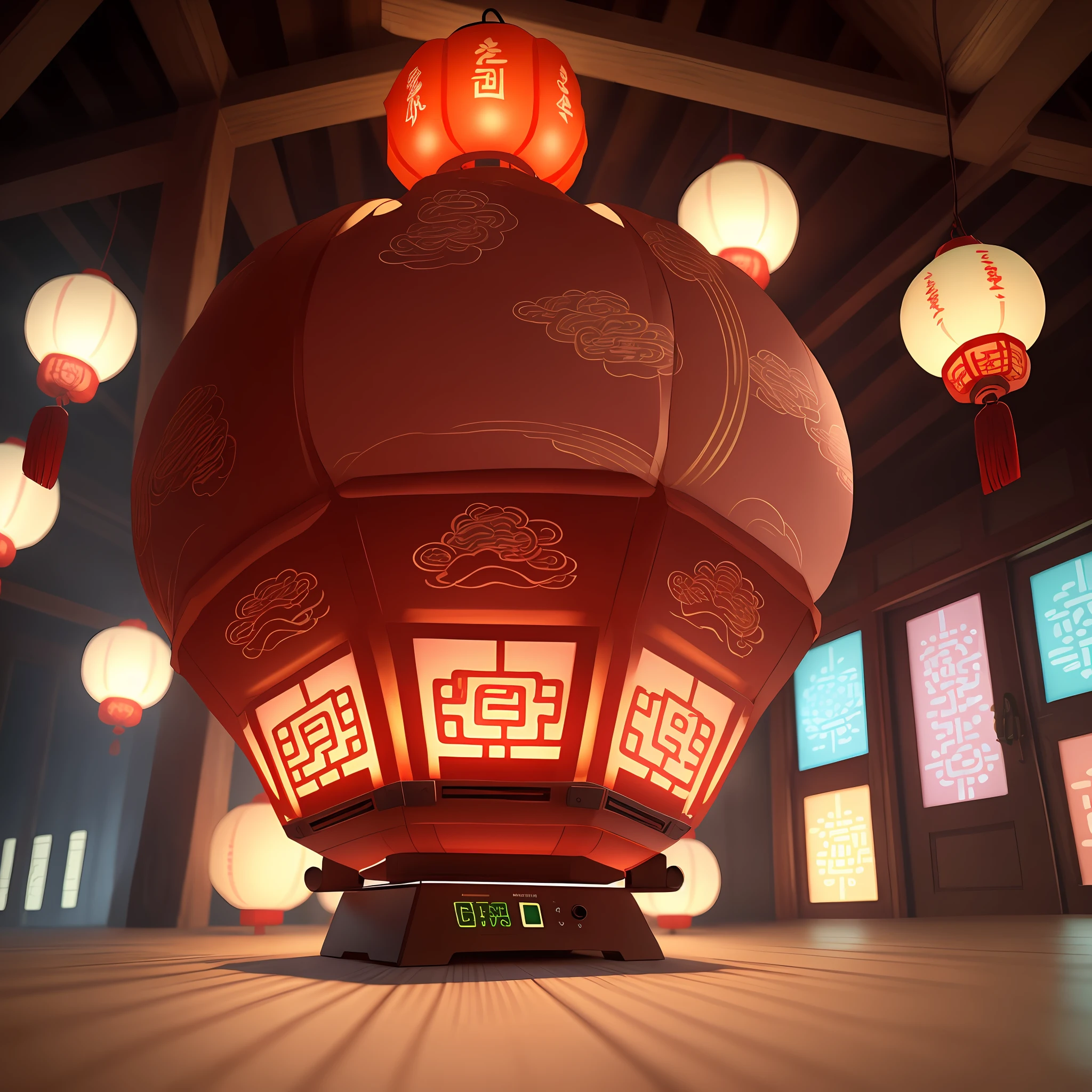 In the shape of a traditional Chinese lantern, draw a Bluetooth speaker
