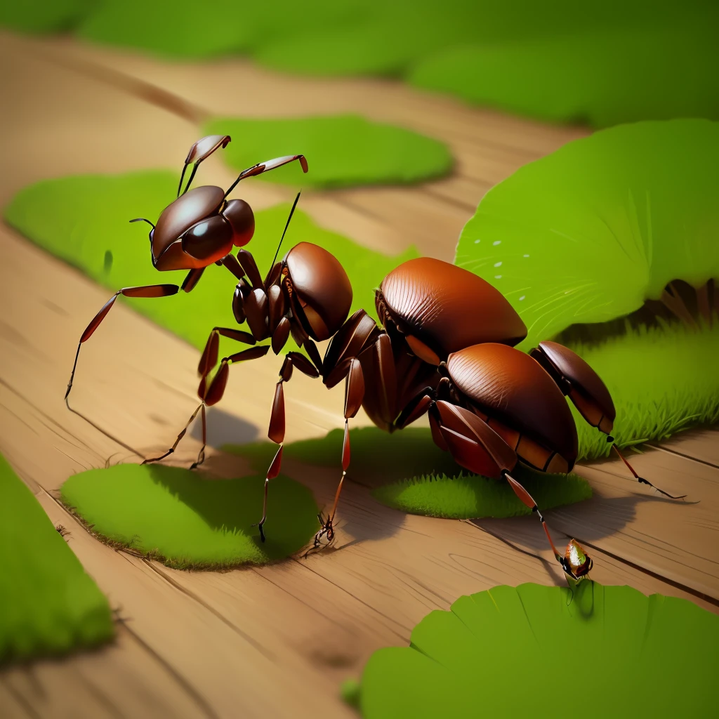 giant ants walking on wood and clover