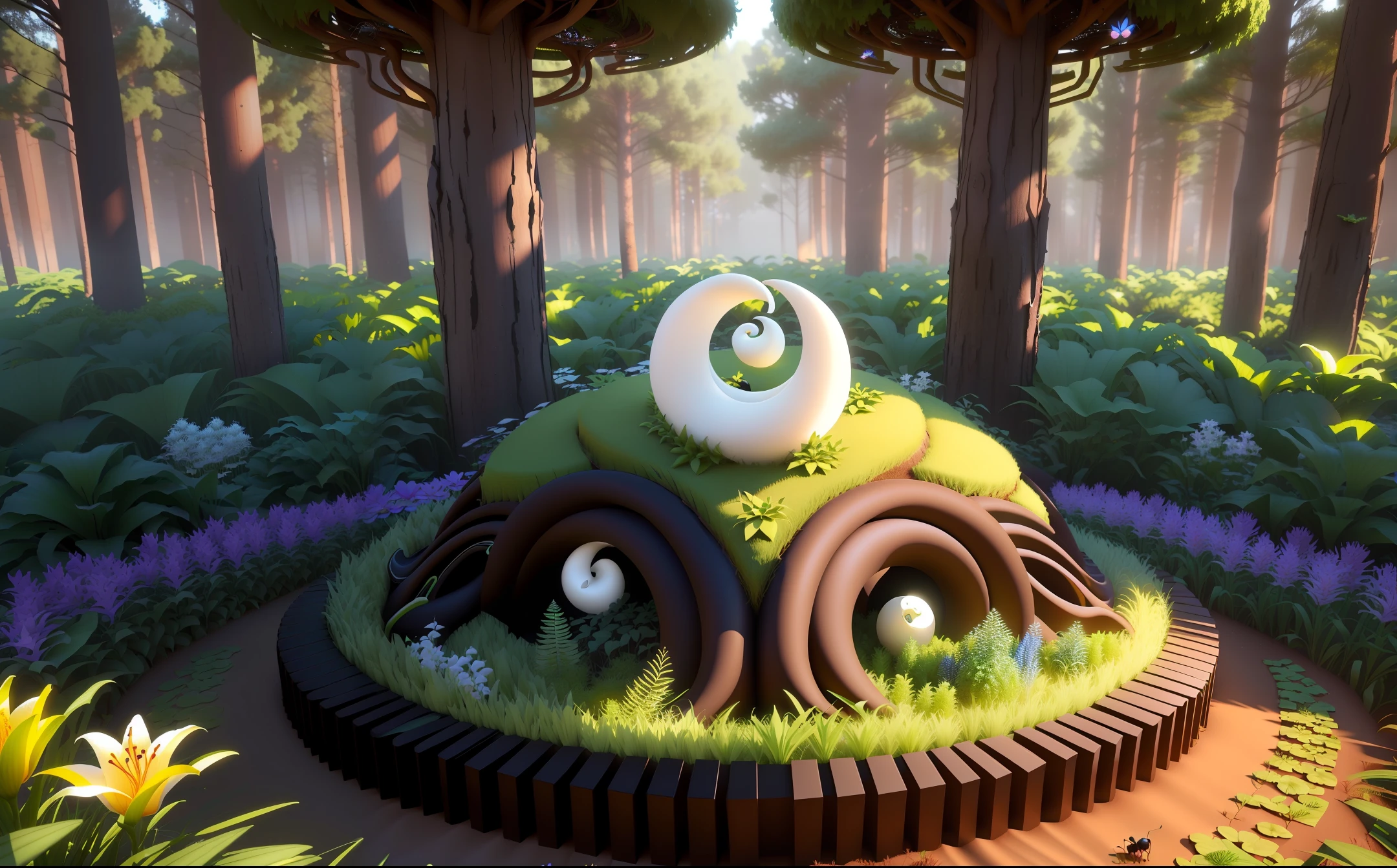 3d yin yang anthill, Ants, insects, lilies, ferns, forest