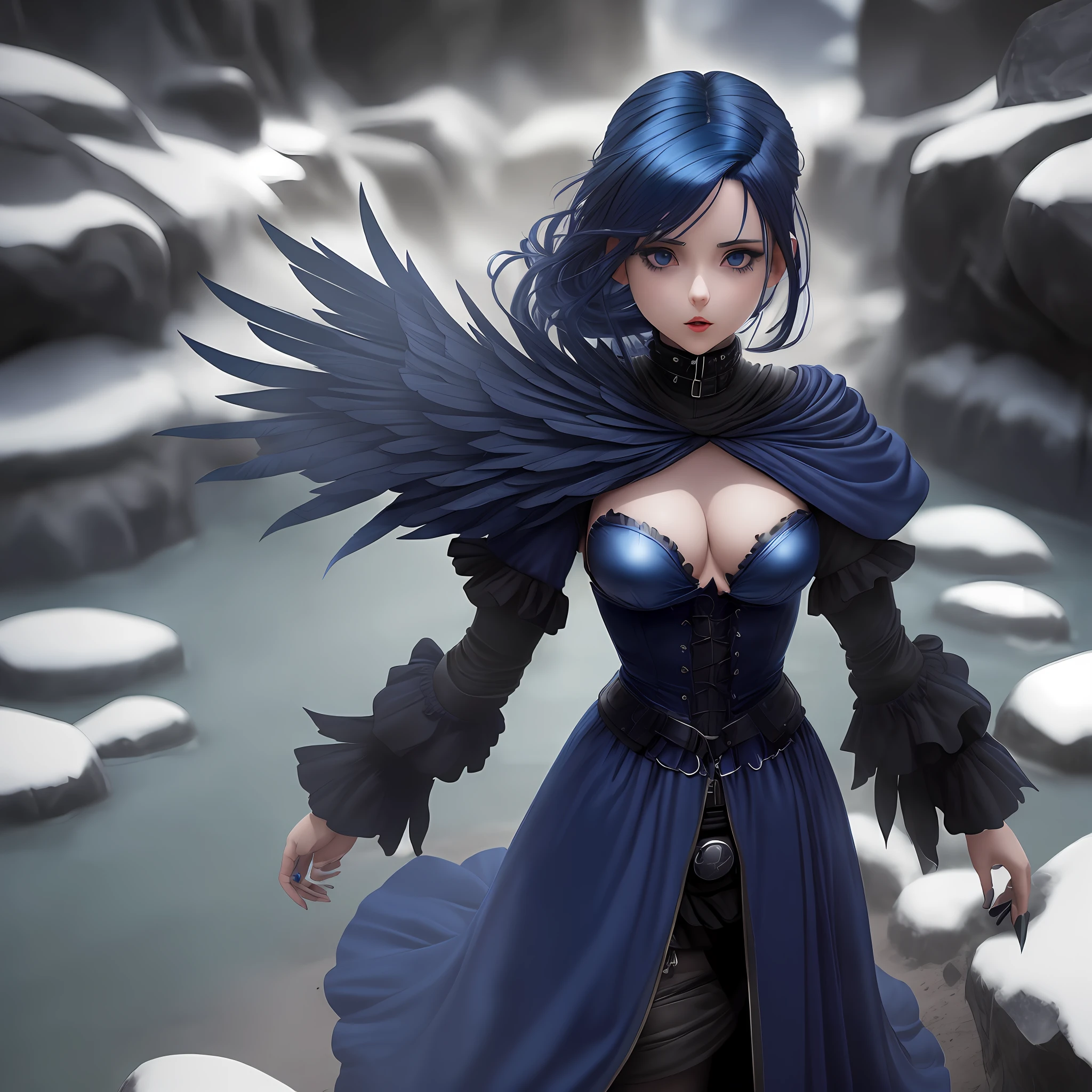 The female angel of death (small boobs, dark-blue hair), obra prima, anime, luzes e sombras dramáticas,