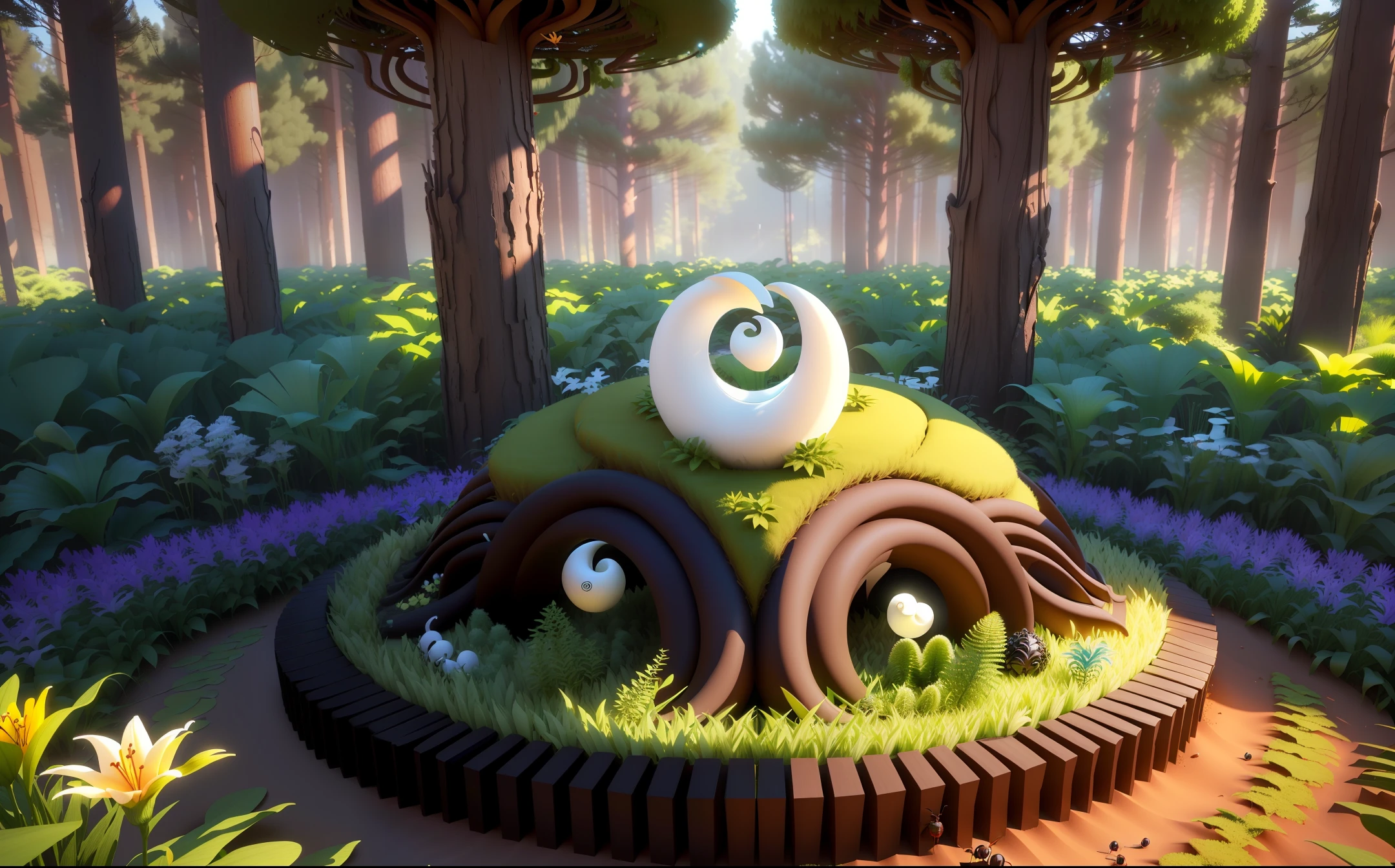 3d yin yang anthill, Ants, insects, lilies, ferns, forest