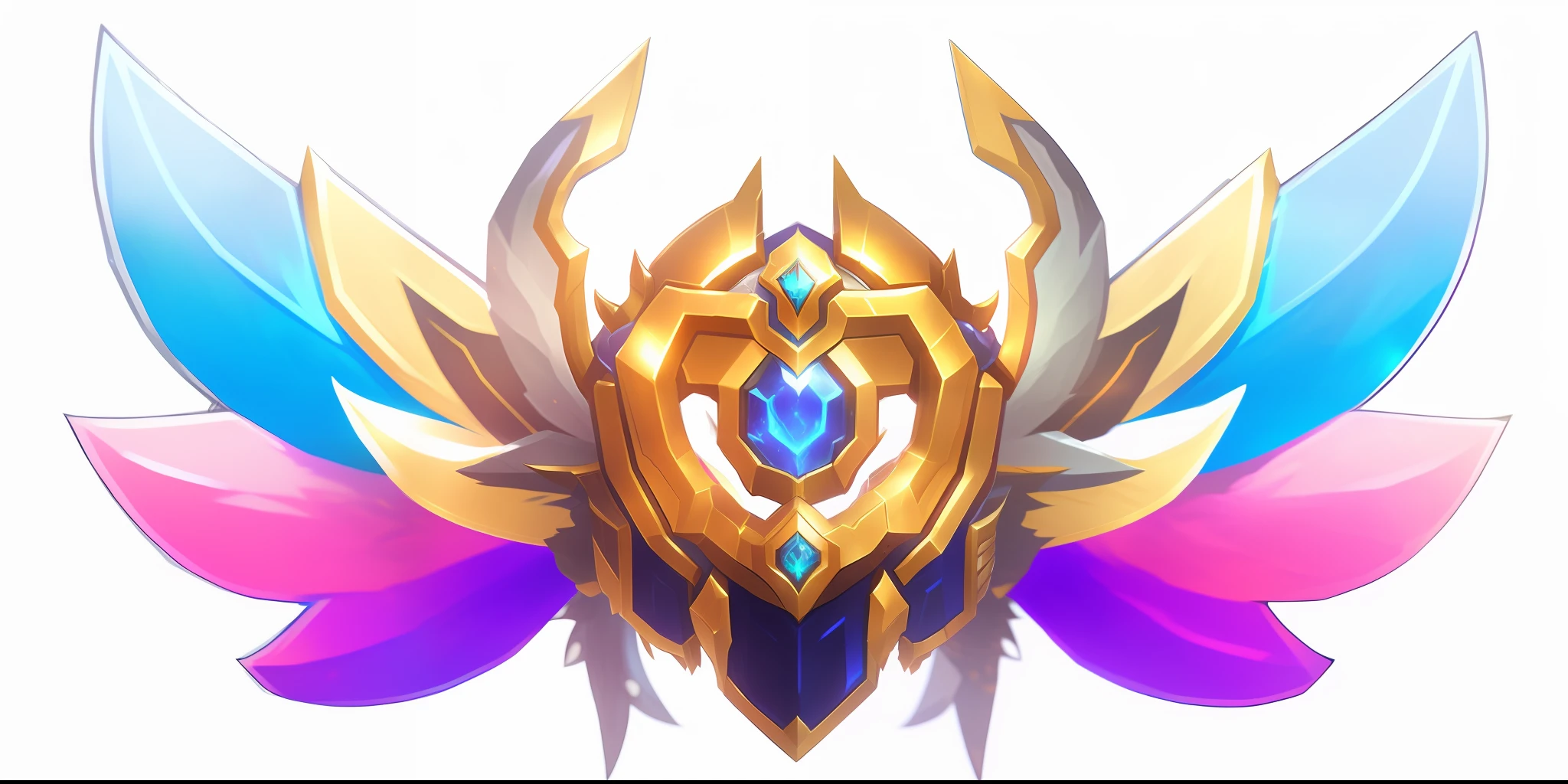 a close up of a colorful winged mask with a large jewel, heartstone original art style, league of legends champion, style of duelyst, style of league of legends, style league of legends, aurelion sol, official splash art, emblem of wisdom, league of legends arcane, banner, league of legends character, from league of legends, ability image
