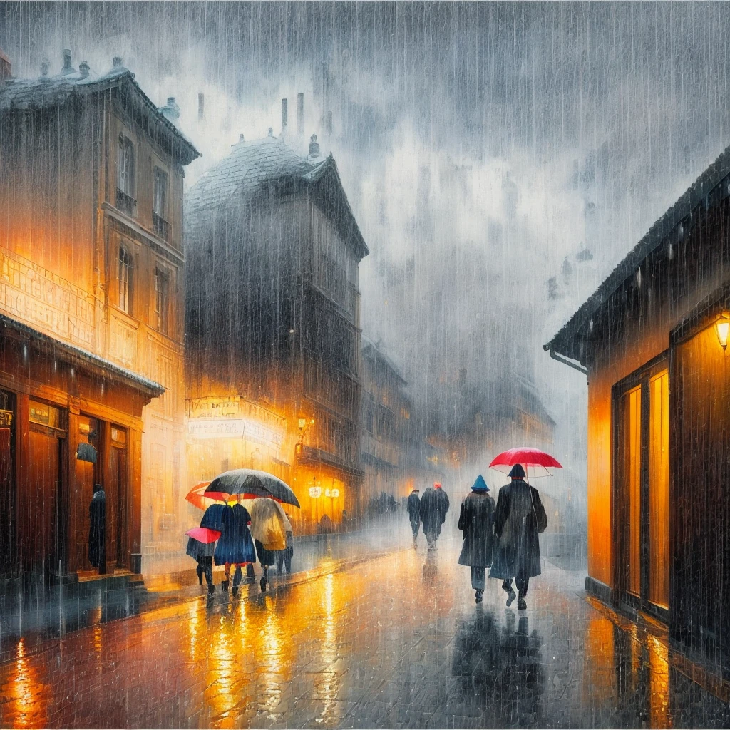 there are people walking down the street in the rain with umbrellas, by Andrzej Pronaszko, by Krzysztof Boguszewski, inspired by Grzegorz Domaradzki, by Grzegorz Rutkowski, by Grzegorz Domaradzki, inspired by Vincent Lefevre