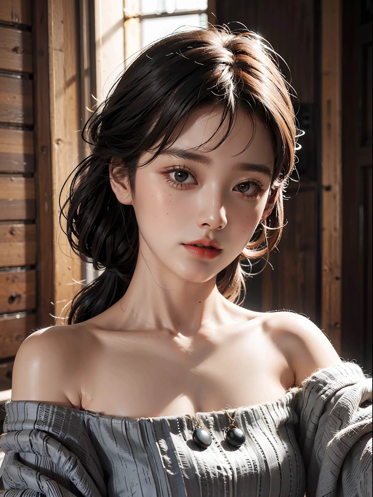 best quality, masterpiece, ultra high res, photorealistic, 1girl, offshoulder,