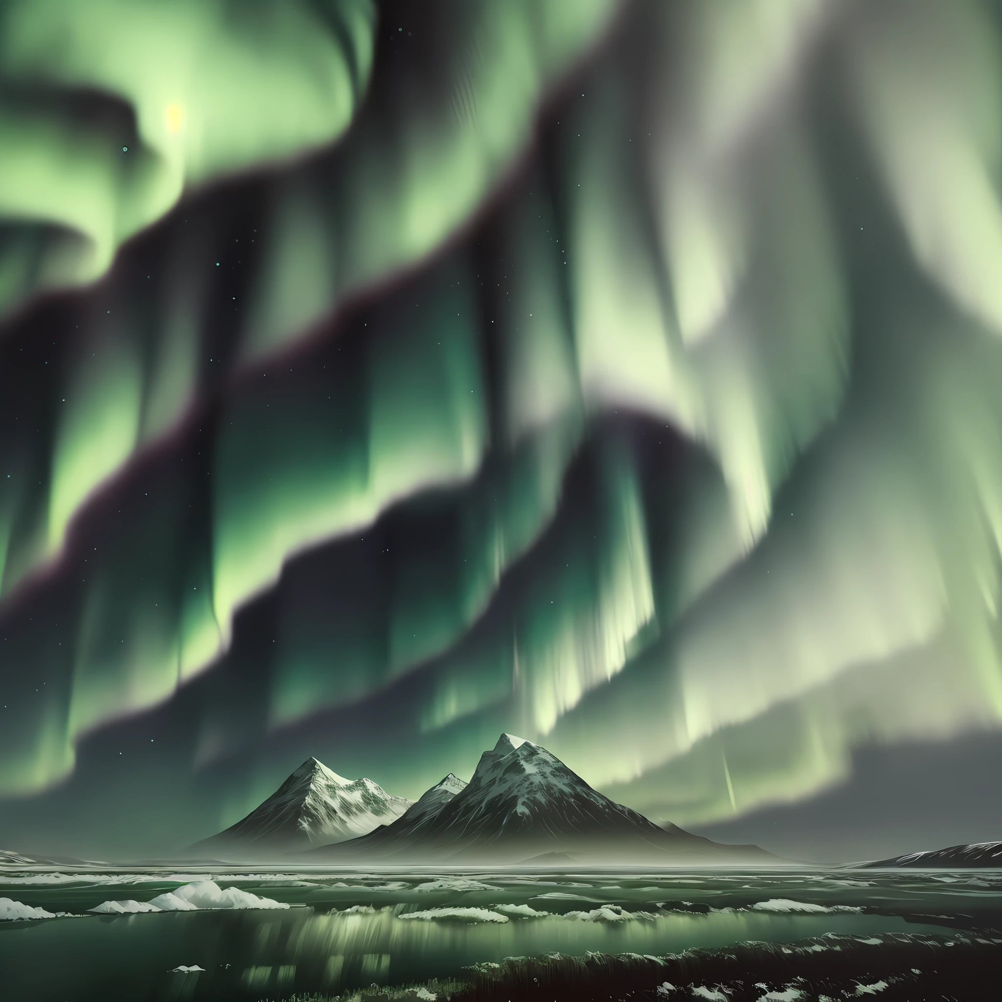 Aurora Oil painting in green tones splendid sense of technology