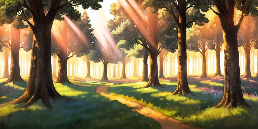 painting of a path through a forest with sunbeams, anime background art, background art, background artwork, bright forest, anime lush john 8k woods, sunbeams. digital illustration, forest drawing elegant, sunlight study, anime countryside landscape, sunny park background, beautiful sunlight and shadows, forest ray light, gorgeous sunlight and shadows, anime scenery concept art, lots of sunlight