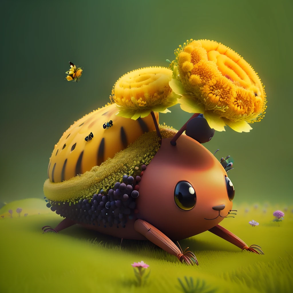 an anthill made from caterpillar designs,berries,butterflies,flower,animation,3D,upscales