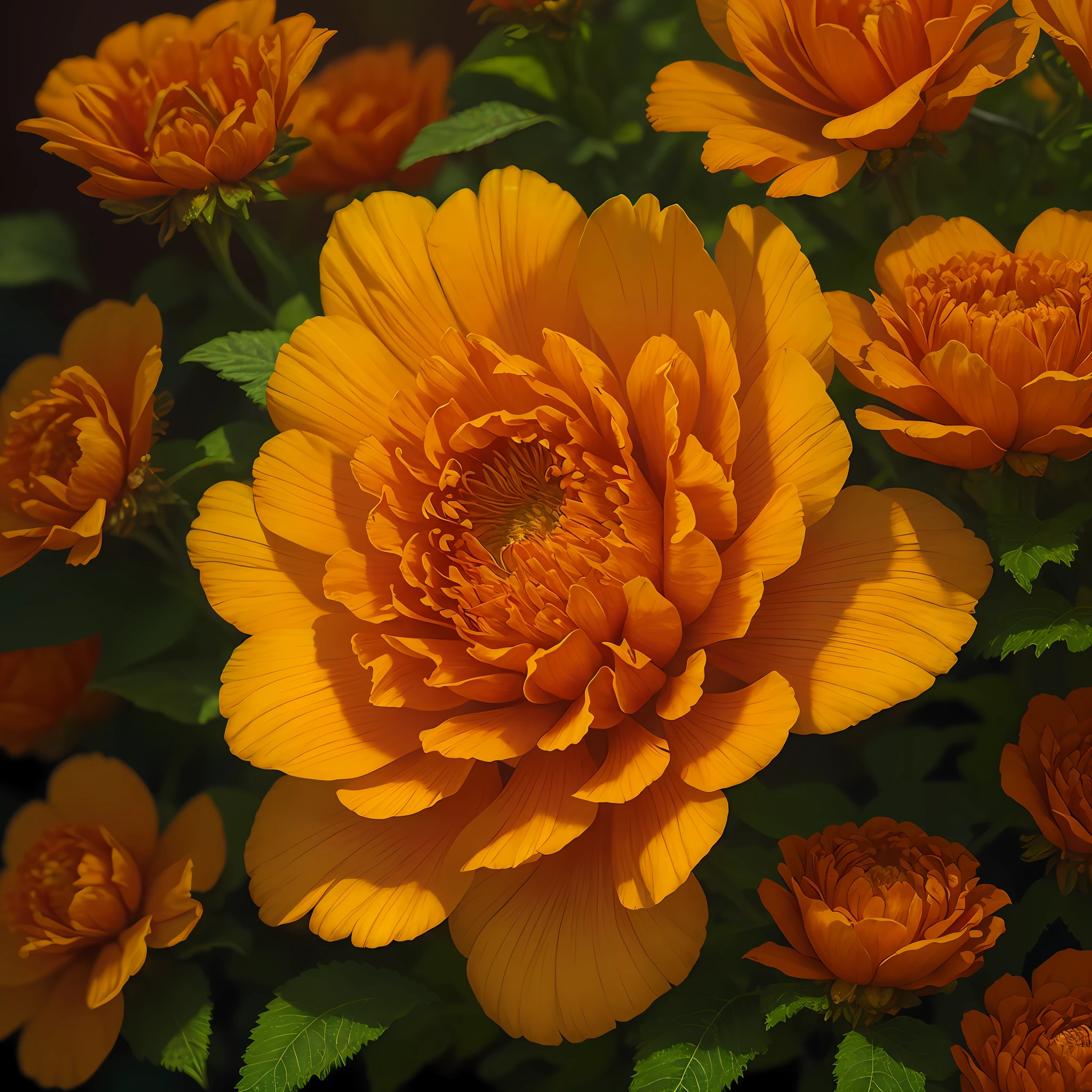 A flower by Casey Weldon, Olga Kvasha, Miho Hirano, hyperdetailed intricately detailed gothic art trending on Artstation triadic colors Unreal Engine 5 detailed matte painting, deep color, fantastical, intricate detail, splash screen, complementary colors, fantasy concept art, 8k resolution, gothic deviantart masterpiece, (dark shot:0.9), art by greg rutkowski and artgerm, soft cinematic light, adobe lightroom, photolab, hdr, intricate, highly detailed, marigold