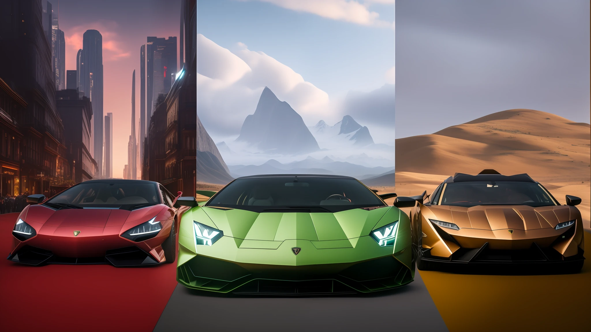 three cars are parked in a row on a red carpet, many exotic cars, wallpaper 4 k, wallpaper 4k, 4 k wallpaper, 4k wallpaper, high quality desktop wallpaper, super high resolution, wallpaper background, bold lamborghini style, 8 k wallpaper, 8k wallpaper, 4k high res, inspired by Mike Winkelmann, desktop background, lamborghini