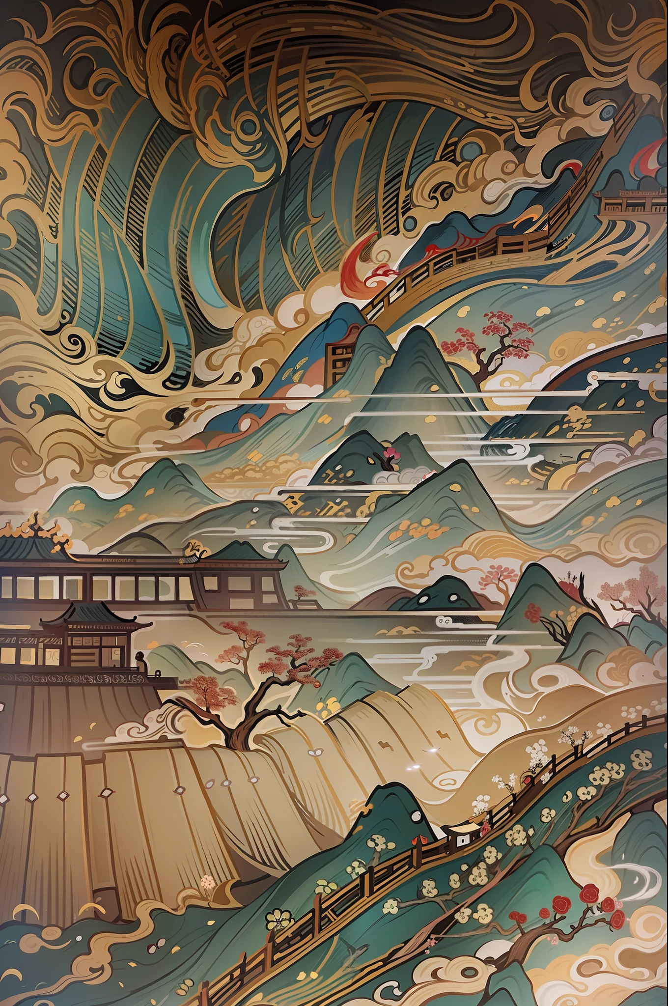 An old Chinese painting, old Chinese background, sunshine, masterpiece, super detail, epic composition, ultra HD, high quality, extremely detailed, official art, unified 8k wallpaper, Super detail, 32k -- v 6