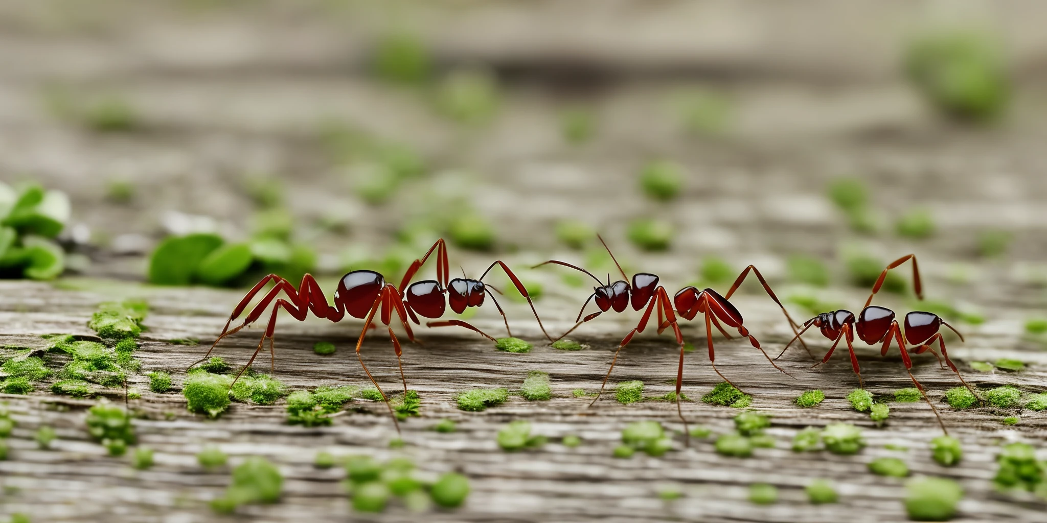 giant ants walking on wood and clover