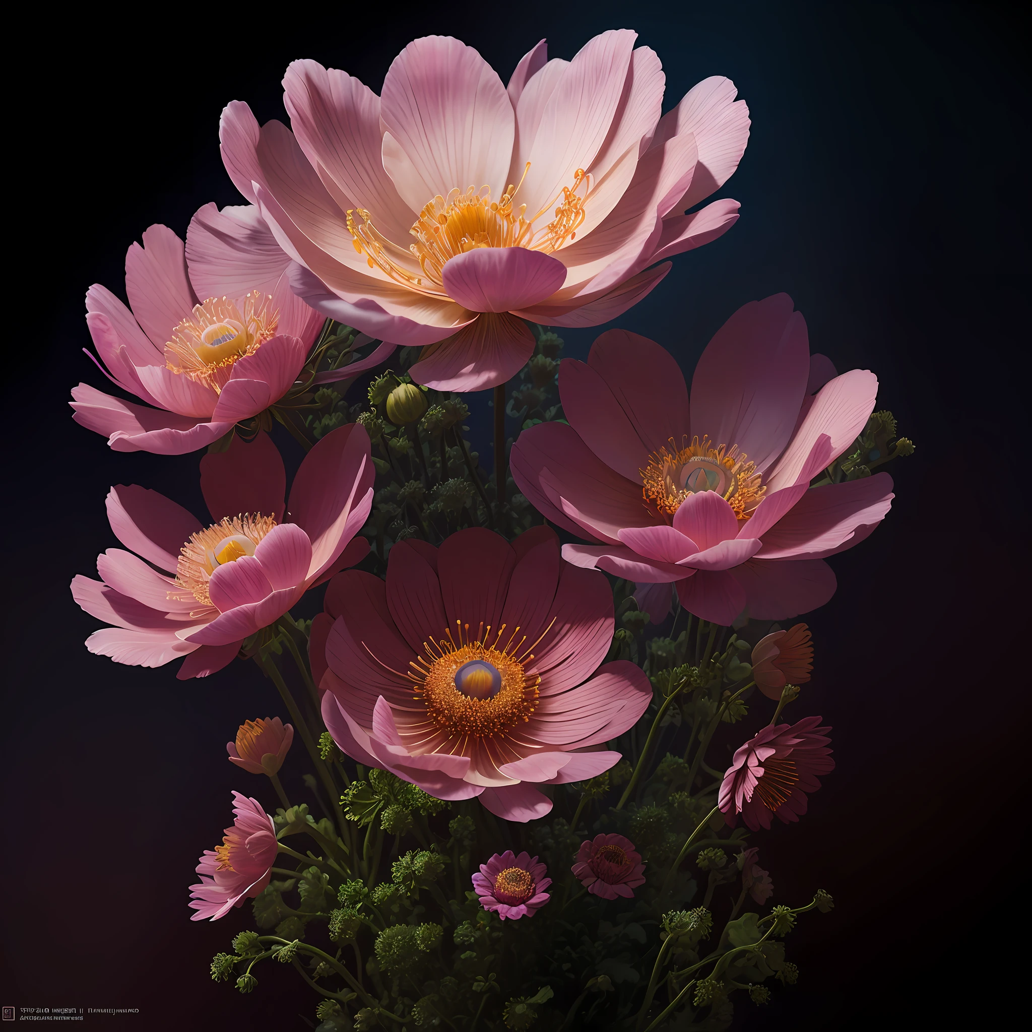 A flower by Casey Weldon, Olga Kvasha, Miho Hirano, hyperdetailed intricately detailed gothic art trending on Artstation triadic colors Unreal Engine 5 detailed matte painting, deep color, fantastical, intricate detail, splash screen, complementary colors, fantasy concept art, 8k resolution, gothic deviantart masterpiece, (dark shot:0.9), art by greg rutkowski and artgerm, soft cinematic light, adobe lightroom, photolab, hdr, intricate, highly detailed,  anemone