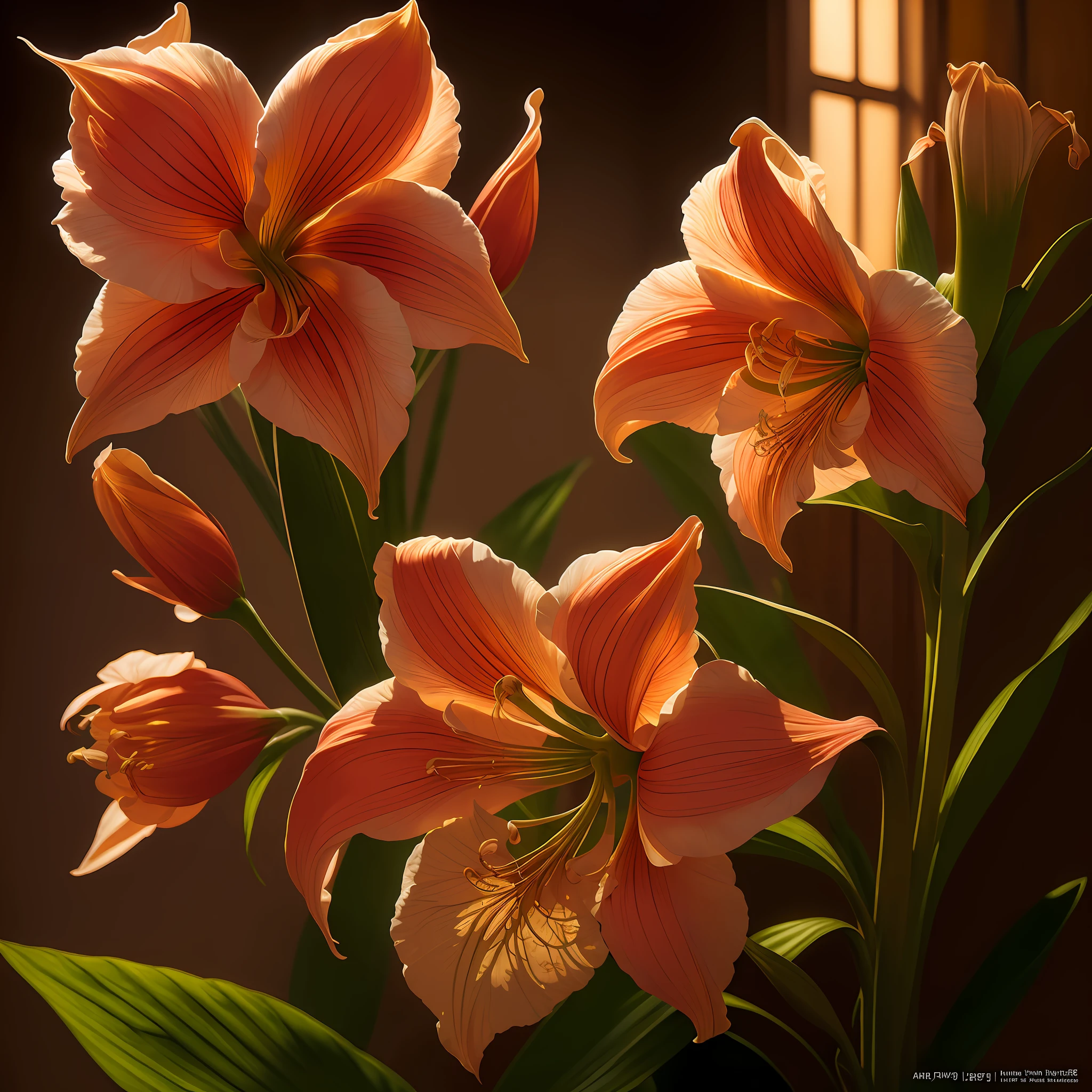 A flower by Casey Weldon, Olga Kvasha, Miho Hirano, hyperdetailed intricately detailed gothic art trending on Artstation triadic colors Unreal Engine 5 detailed matte painting, deep color, fantastical, intricate detail, splash screen, complementary colors, fantasy concept art, 8k resolution, gothic deviantart masterpiece, (dark shot:0.9), art by greg rutkowski and artgerm, soft cinematic light, adobe lightroom, photolab, hdr, intricate, highly detailed, amaryllis