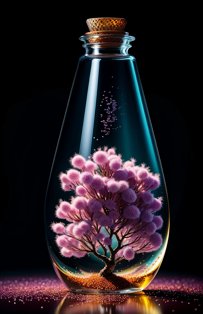 Fantasy anthill, cherry tree in a bottle, fluffy, realistic, refraction of atmospheric light, by Lee Jeffries Nikon D850 Film Stock Photo 4 Kodak Portra 400 Camera f1.6 lens Rich colors Ultra-realistic realistic textures Dramatic lighting Unreal Engine Trending at Art Station Cinestill 800, Style Glass