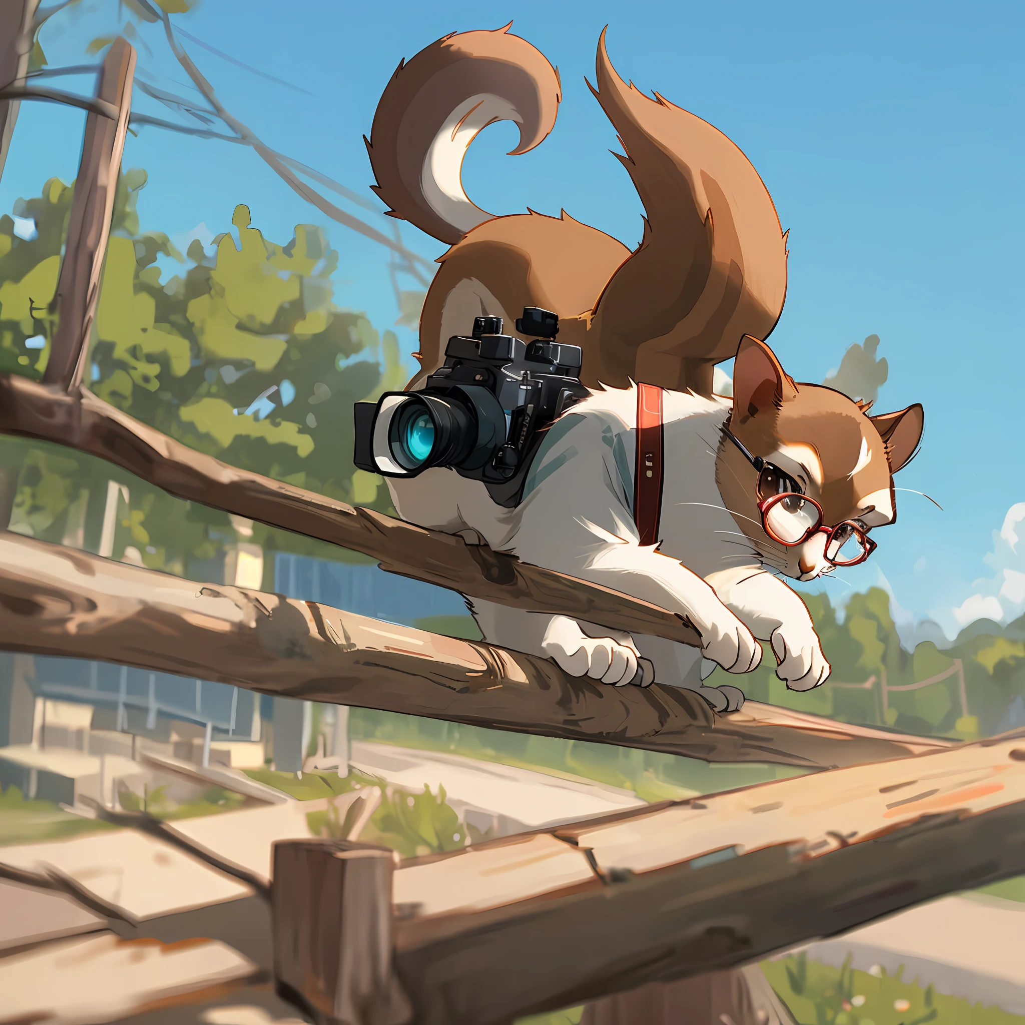 One squirrel wearing glasses with one camera