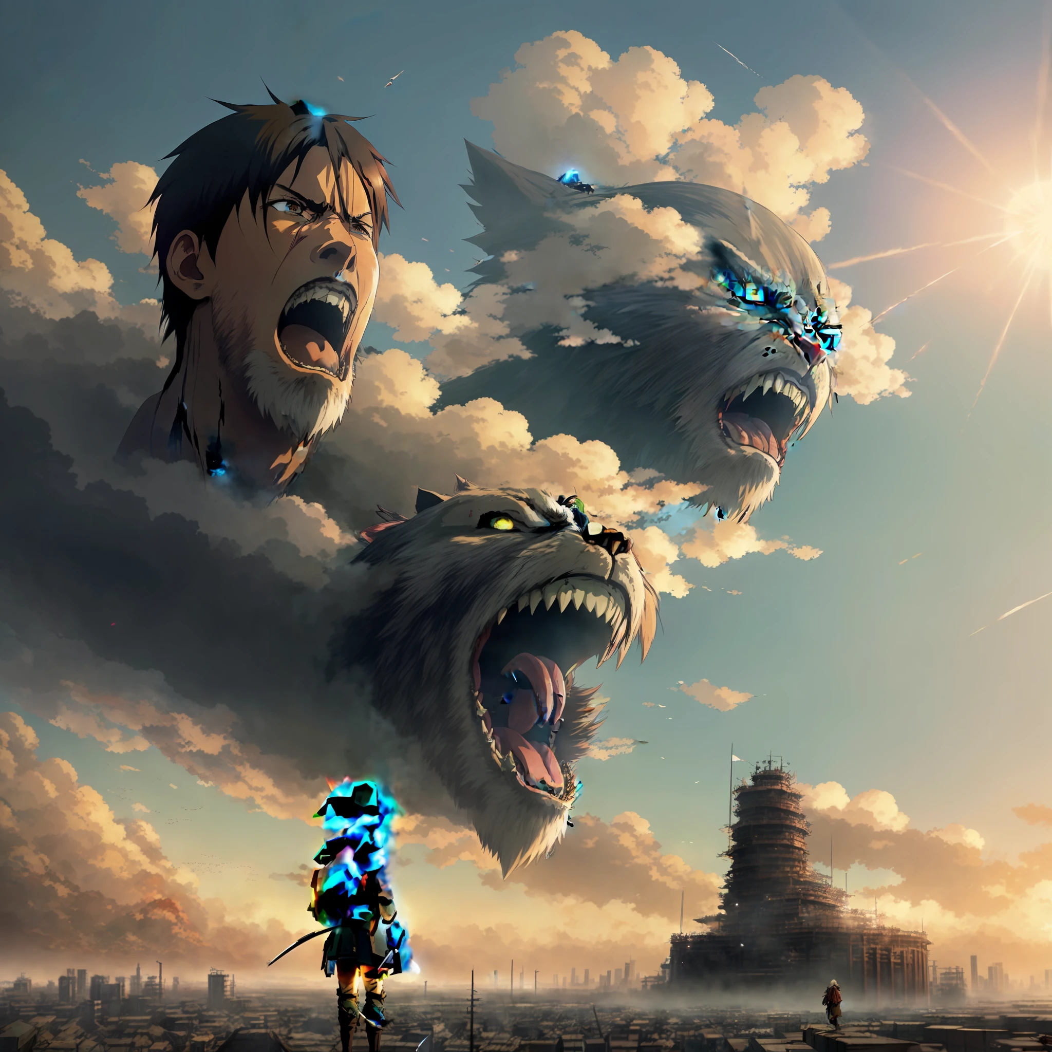 Attack on Titan, angry Giants, dark and gritty, Studio Ghibli, Anime Key Visual, by Makoto Shinkai, Deep Color, Intricate, 8k resolution concept art, Natural Lighting, Beautiful Composition