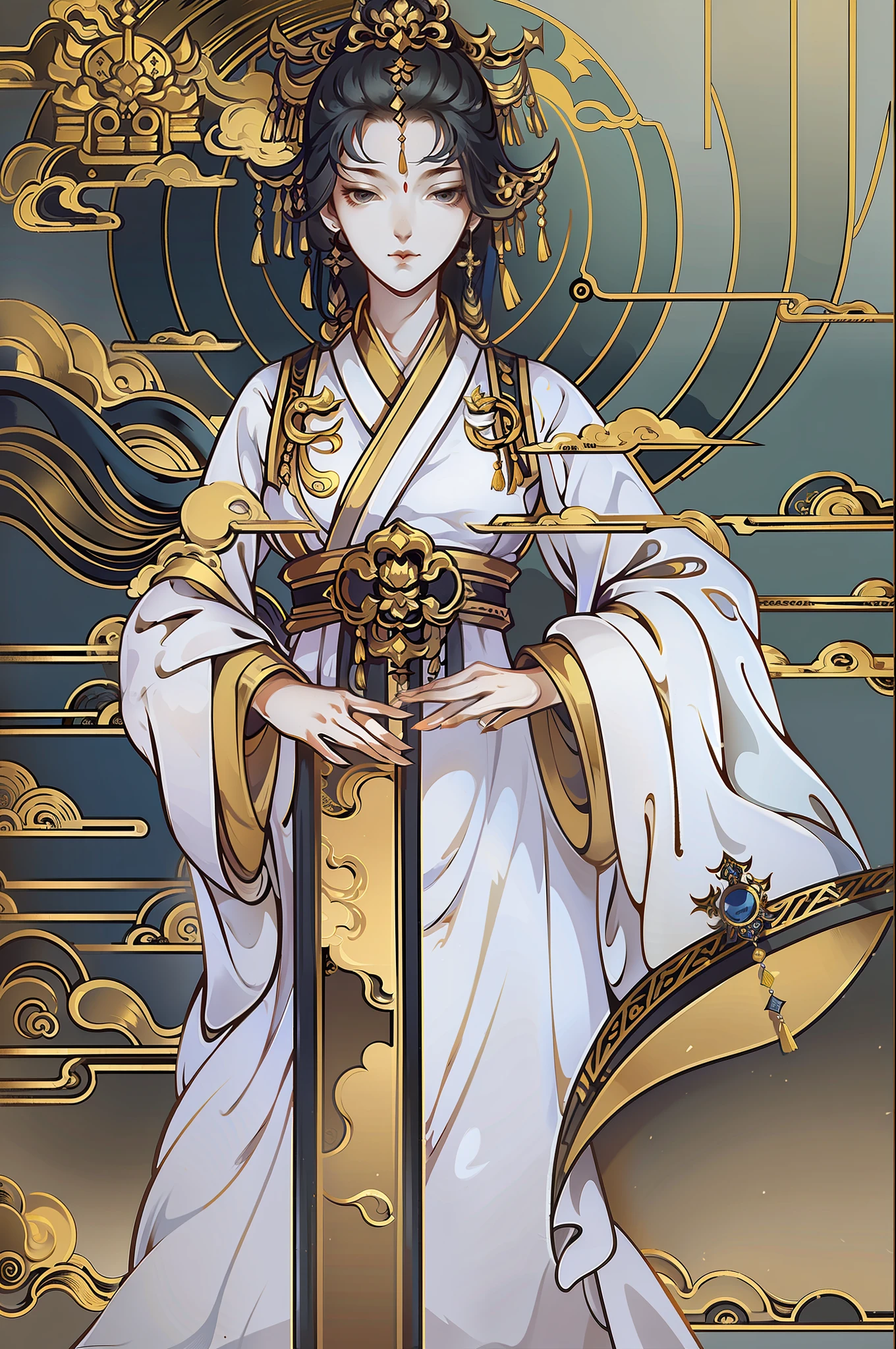 A girl, ancient Chinese costume, whole body, sunshine, clear face, clean white background, masterpiece, super detail, epic composition, ultra HD, high quality, extremely detailed, official art, uniform 8k wallpaper, super detail, 32k -- v 6