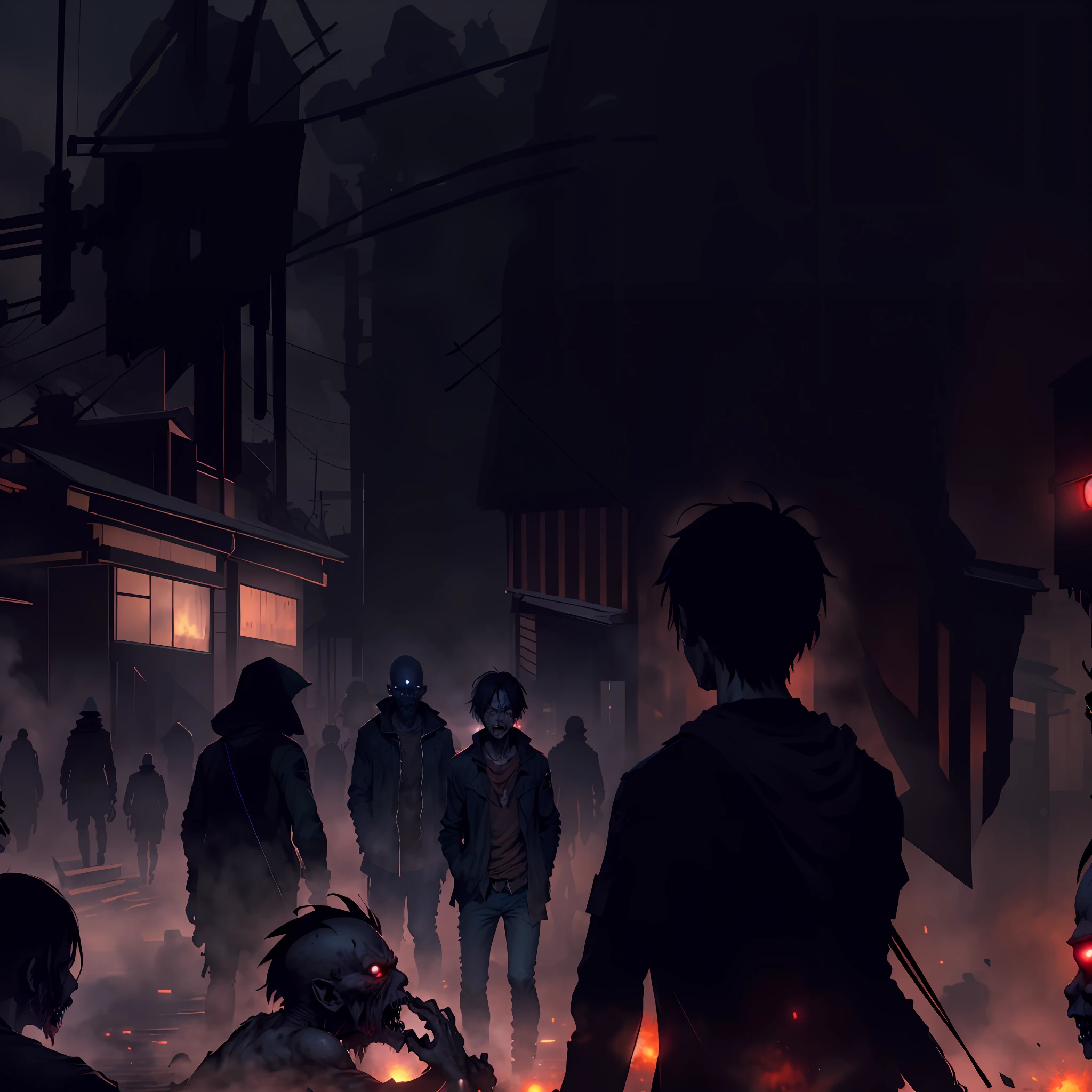 zombies walking in a street at night with red lights, by Relja Penezic, zombie in horror concept art, by Adam Marczyński, eerie nostalgic concept art, by Ludwik Konarzewski, by Kristian Kreković, by Ludwik Konarzewski Jr, by Aleksander Kobzdej Attack on Titan, angry Giants, dark and gritty, Studio Ghibli, Anime Key Visual, by Makoto Shinkai, Deep Color, Intricate, 8k resolution concept art, Natural Lighting, Beautiful Composition