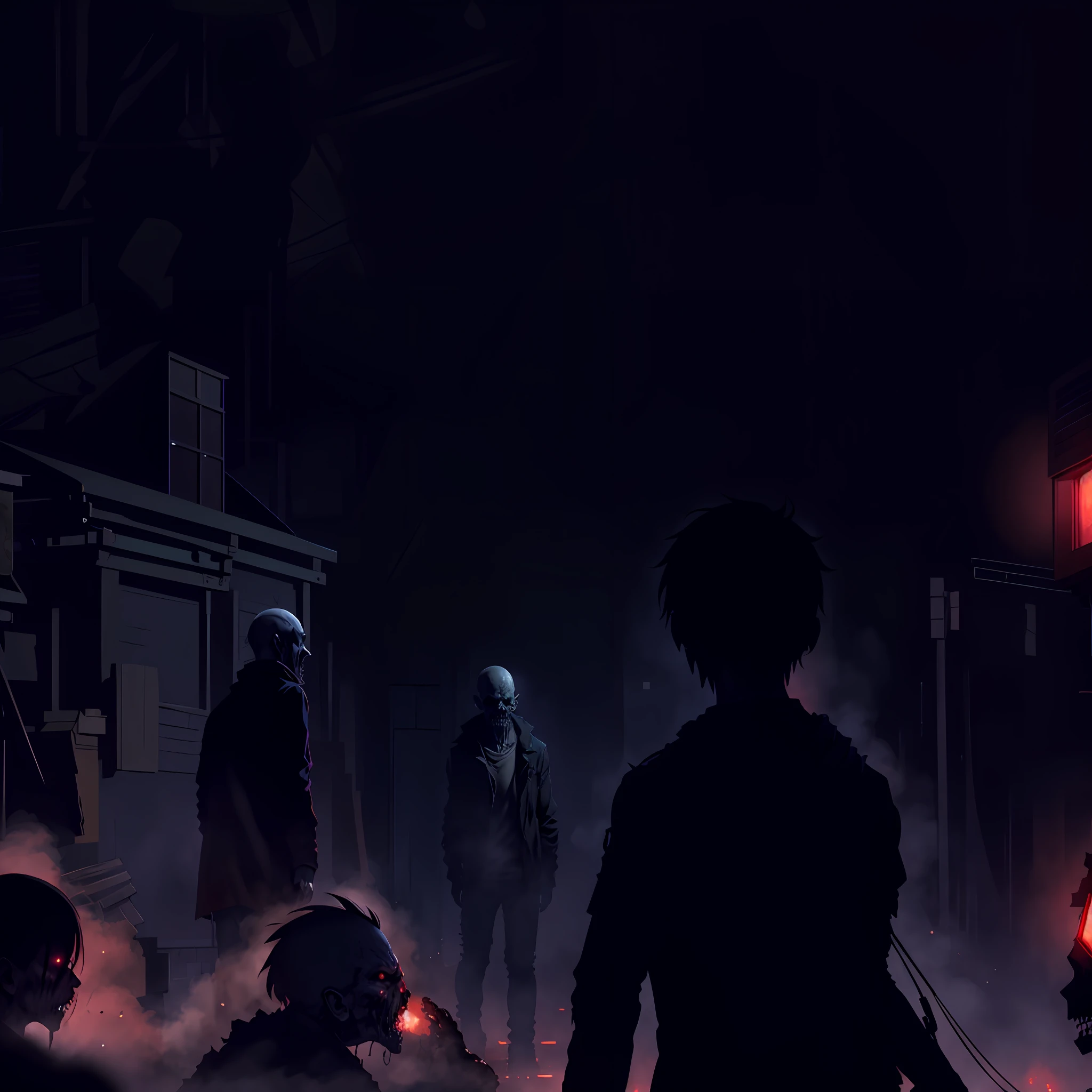 zombies walking in a street at night with red lights, by Relja Penezic, zombie in horror concept art, by Adam Marczyński, eerie nostalgic concept art, by Ludwik Konarzewski, by Kristian Kreković, by Ludwik Konarzewski Jr, by Aleksander Kobzdej Attack on Titan, angry Giants, dark and gritty, Studio Ghibli, Anime Key Visual, by Makoto Shinkai, Deep Color, Intricate, 8k resolution concept art, Natural Lighting, Beautiful Composition
