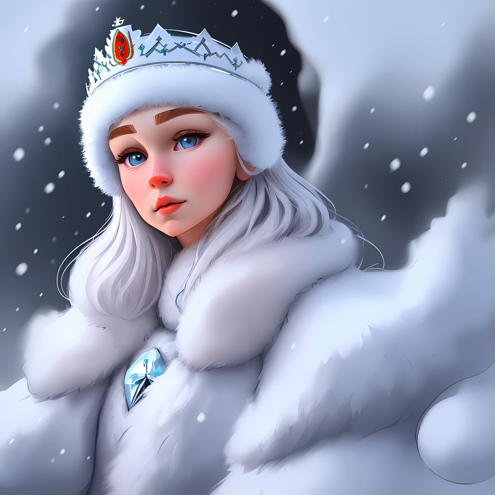 a close up of a snegurochka,  best quality, ultra-detailed, (vector illustration), ((russian cartoon character)), Snow Maiden, winter princess, queen of winter, russian, slavic, russian folklore fairytale
