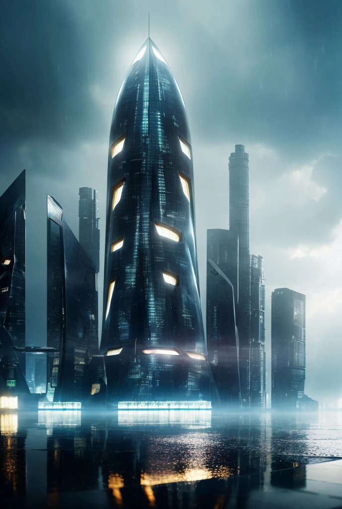 ((masterpiece, best quality)),human perspective, 8k, modern architecture style, photo realistic, hyper detailed photo, clean sky, ruined city, cyberpunk,night,rain,