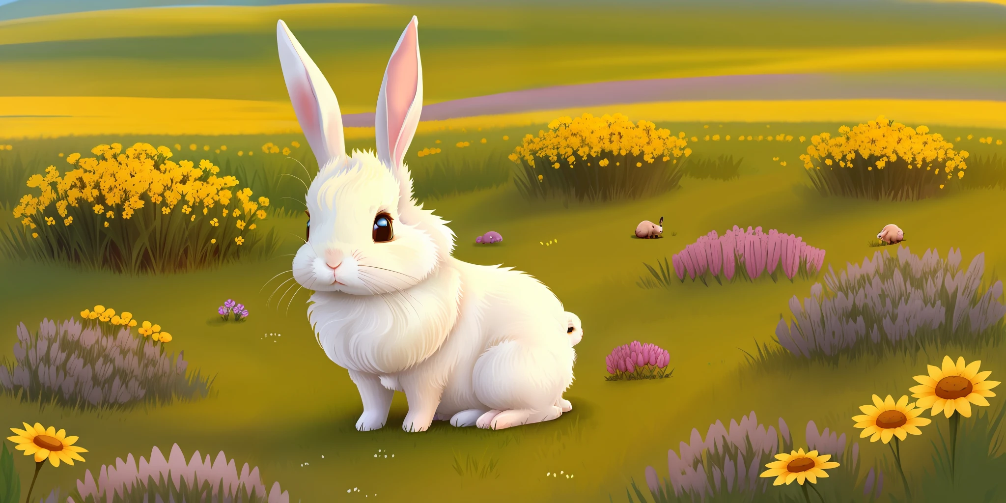 bunny in the meadow, Cartoon, High quality, super detail, 16k