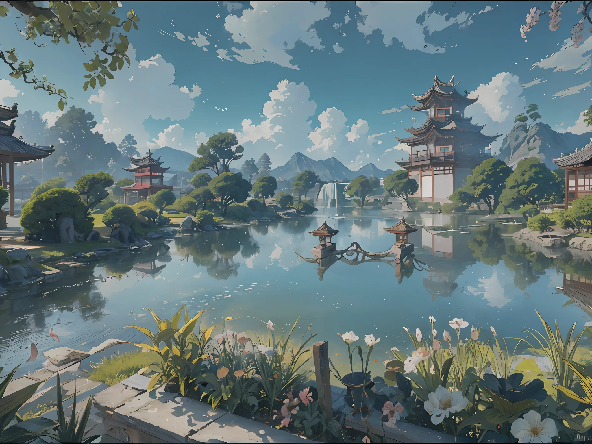 ( ( Top view, high angle view, Focal point composition) ) , Sunset Gradient, moonlit night, halo, beautiful light, beautiful play of shadow, light effects, Autumn, Ancient Chinese architecture, many raditional Chinese architecture on a floating island, there are many scattered buildings on the high mountain, ( huge Taoist incense burner, Sending out exquisite and beautiful magical effects) , waterfall cascading from the island, a vast sea of clouds, spectacular waterfalls, group of buildings, lanterns and sky lanterns floating in the air, high mountains, starry skies, soft color, refreshing, beautiful, Chinese landscape painting, cinematic lighting, high detail, (close-up), (chiaroscuro),fine facial details,cinematic lighting, (depth of field), UHD,--v6