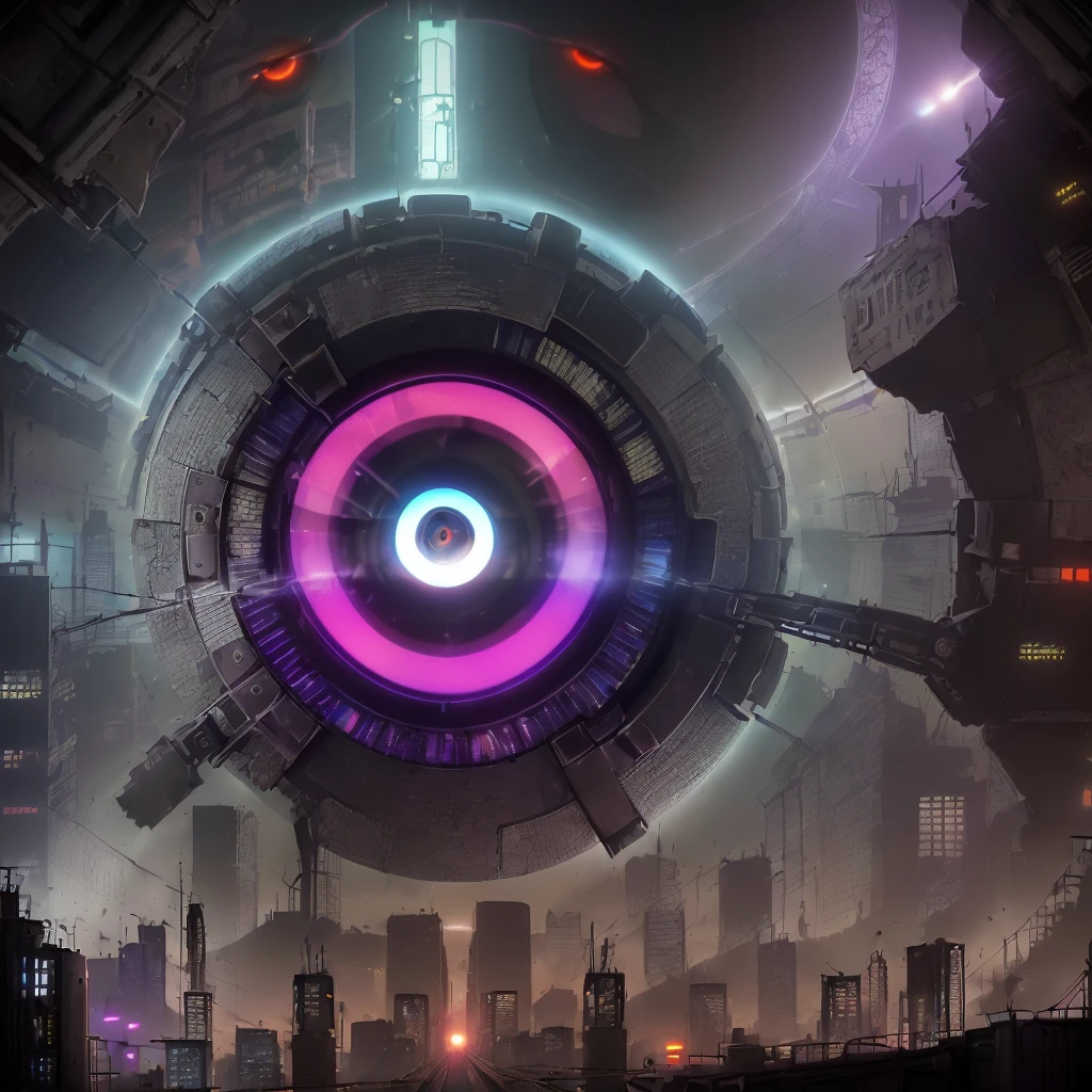 ((Picture details: ([Stereoscopic], [Very High Definition]) Huge ([Eyes], [Pupil]), reflected in ([Cyberpunk City], [Giant Train]), [Depth Expression], (Scene description: as if right in front of you), (Colorful)))