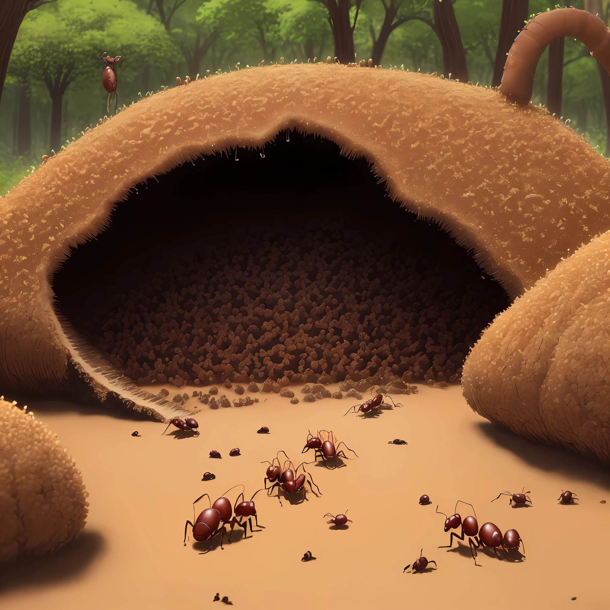 In the forest there was a large anthill in which ants lived. They were industrious and strong, and worked every day to provide food for their colony.

One day, when the ants were busy with their business, they heard a strange sound. They came out of the anthill and saw that people had appeared on their territory. People began to destroy the anthill and take away the food that the ants collected.

The ants were very upset and didn't know how to protect their colony. They began to get together and discuss what to do. Some offered to attack people and defend their territory, while others suggested just leaving and looking for a new place to live.

Eventually, the ants decided to band together and fight for their colony together. They gathered all their forces and attacked the people who were destroying their home. People were surprised, but the ants were so strong and organized that they were able to defeat them.

Since then, the ants have become even more cohesive and self-confident. They continued to work and defend their colony, and now people respected them for it.