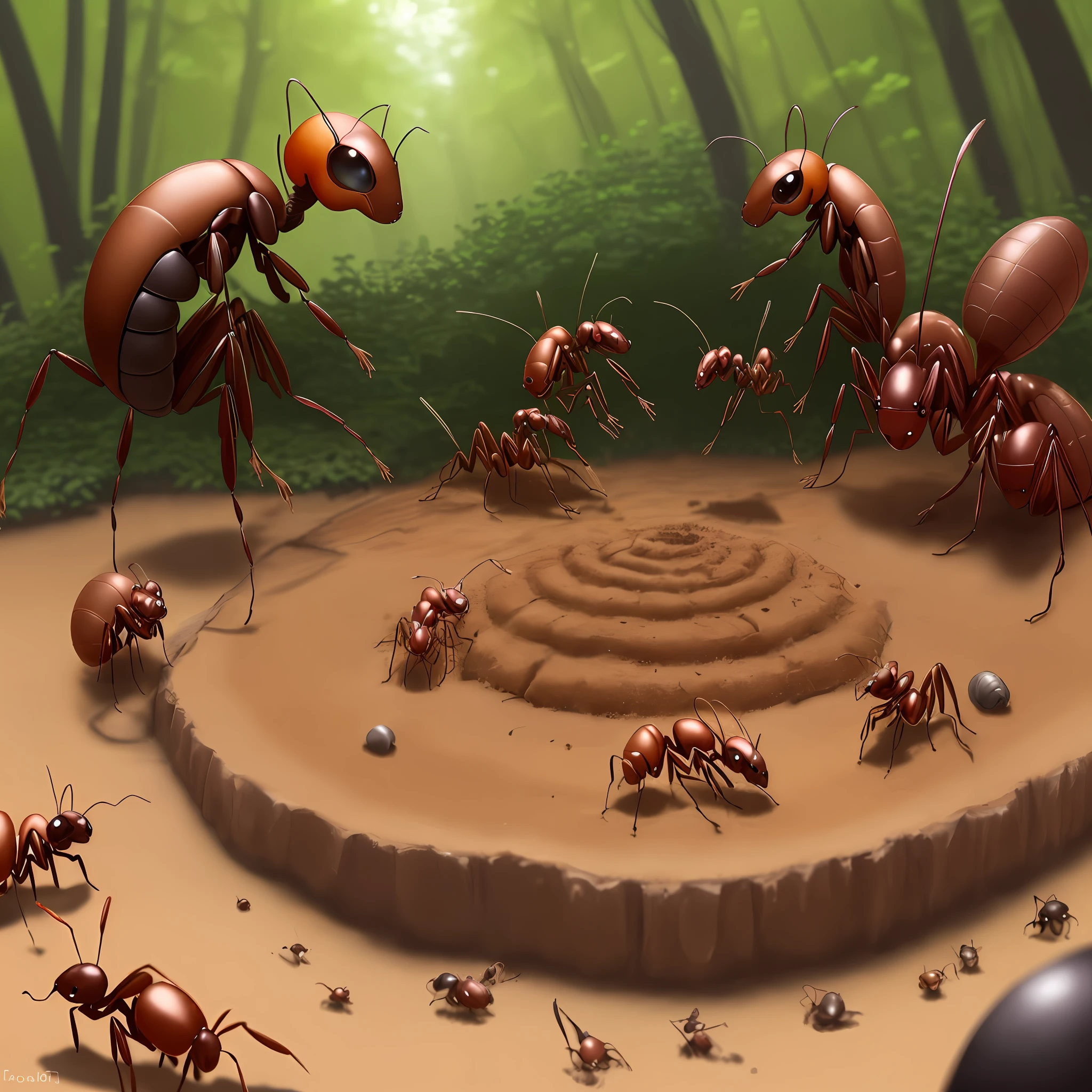 In the forest there was a large anthill in which ants lived. They were industrious and strong, and worked every day to provide food for their colony.

One day, when the ants were busy with their business, they heard a strange sound. They came out of the anthill and saw that people had appeared on their territory. People began to destroy the anthill and take away the food that the ants collected.

The ants were very upset and didn't know how to protect their colony. They began to get together and discuss what to do. Some offered to attack people and defend their territory, while others suggested just leaving and looking for a new place to live.

Eventually, the ants decided to band together and fight for their colony together. They gathered all their forces and attacked the people who were destroying their home. People were surprised, but the ants were so strong and organized that they were able to defeat them.

Since then, the ants have become even more cohesive and self-confident. They continued to work and defend their colony, and now people respected them for it.