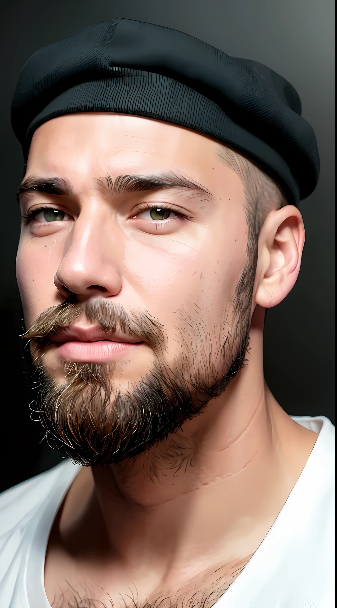 Best quality, realistic, award-winning illustration, (complicated detail: 1.2), (fine detail), (complicated detail), (cinematic lights, best quality), sharp lines, sharp focus, official art, 16k, on a white background, (A man with a smiling face: 1.3), a playful young boss, there is a man with a bald head and beard, (bald short-beard: 1.3), bald head and smiling look, no beard and mustache,  about 35 years, (38 years), men of 45 years, without completely bald hair, (short goatee: 1.3), (face with fine details of wrinkles: 1.2), (details of the aged face: 1.2), (without beard: 1.3), (normal body without muscles: 1.3) (without muscles: 1.3), pronounced male characteristic, flirting with the camera. wearing black apron uniform with green, wearing cap, black cap and green details, wearing jeans, man posing for a photo, holding a huge can of creamy dulce de leche, dulce de leche pouring, splattering dulce de leche, explosion dulce de leche, all-white background, headshot profile picture, posing for a photo.