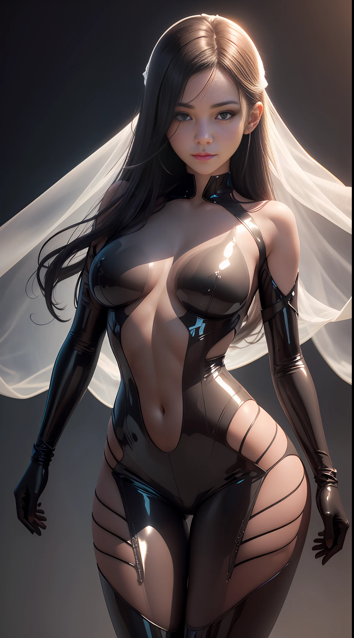 1 girl, 3 poses, High-definition realistic, transparent lace bodysuit that penetrates the whole body, wearing latex gloves, deep shadows outline the perfect body, real and delicate expressions and bad smiles, soft 3D rendering, the body is delicate and clean, like a translucent beautiful sculpture. The details of the whole body are realistic, smooth to suffocating white translucent skin, and the sexy dominant pose guides the viewer to sink deep into it. The 3D CG rendering is smooth and delicate, and the WLOP glossy skin is extremely textured, full of art and sexiness.