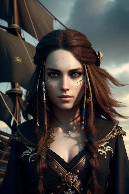 (Best Quality, 8k, 32k, Masterpiece, UHD:1.3),Pirate Girl, Captain, Attrective , Detailed face, Detailed face