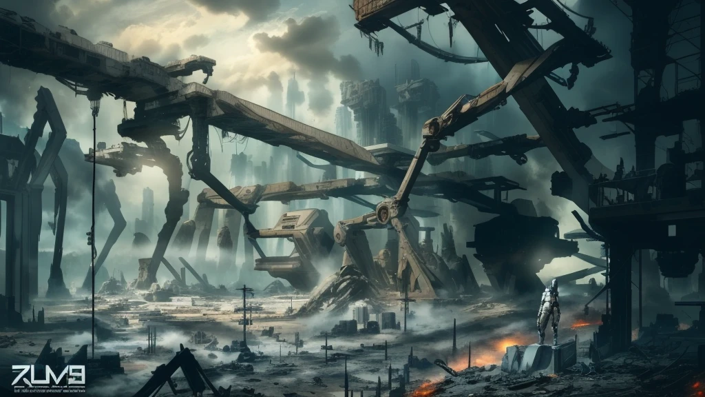 there is a woman that is standing in a building with a giant robot, digital concept art of dystopian, discarded mech in background, futuristic estructures in ruins, in a post-apocalyptic wasteland, post grunge concept art, dystopian environment, dystopian alien landscape, amazing concept painting, 4 k concept art, 4k concept art, stunning sci-fi concept art, in a dystopian landscape