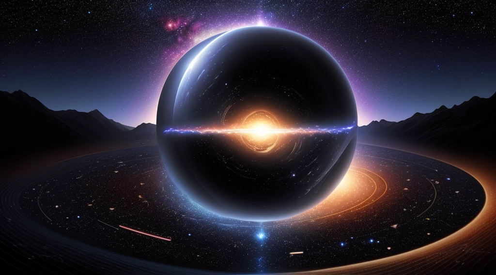 Timespace, scenery, cosmic interstellar, black hole surface, vast starry sky background, put a planet in the middle into a high-quality Libra, outstanding, tall, digital