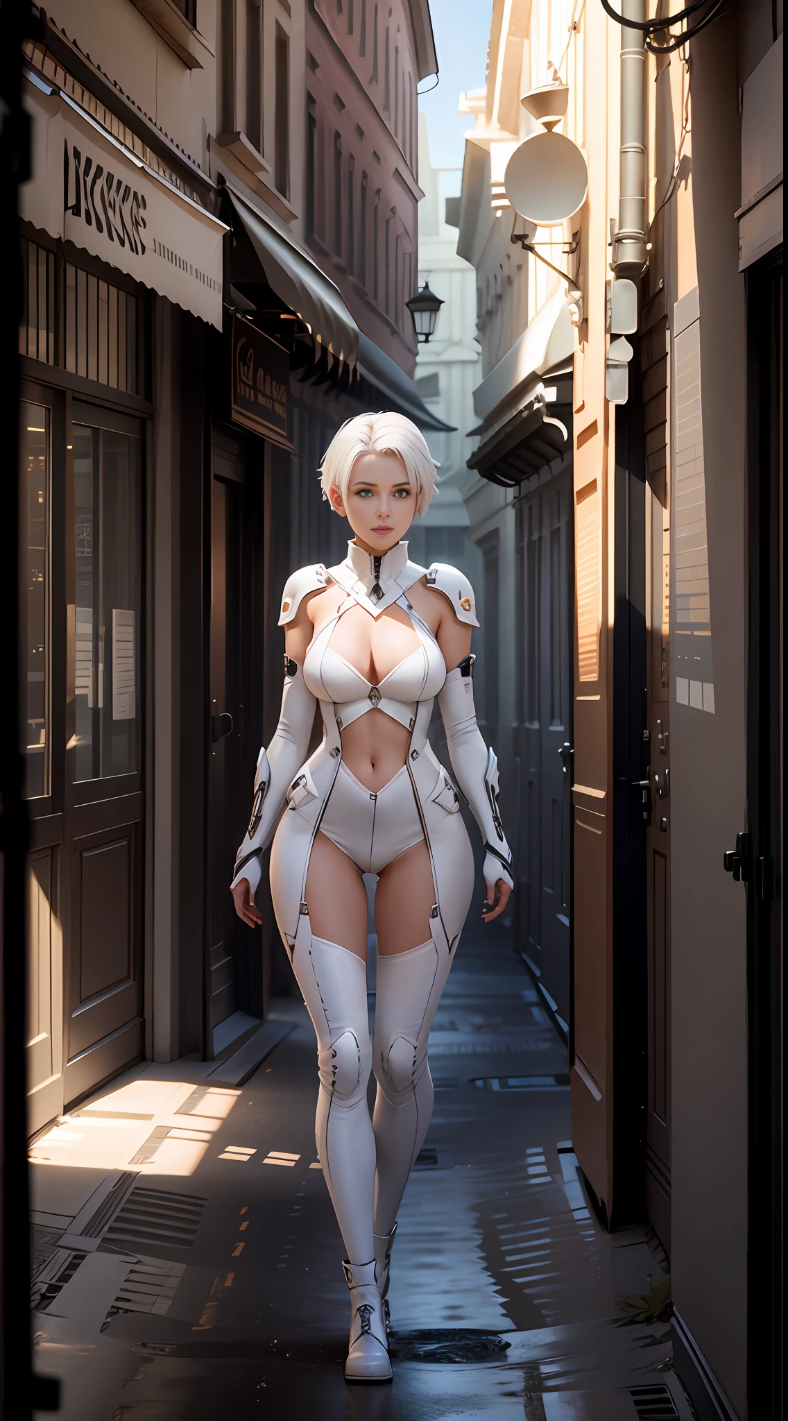 Concept art, sexy girl, white haircut, extremely details, t-pose, 3 view frames, public hair, front view, back view