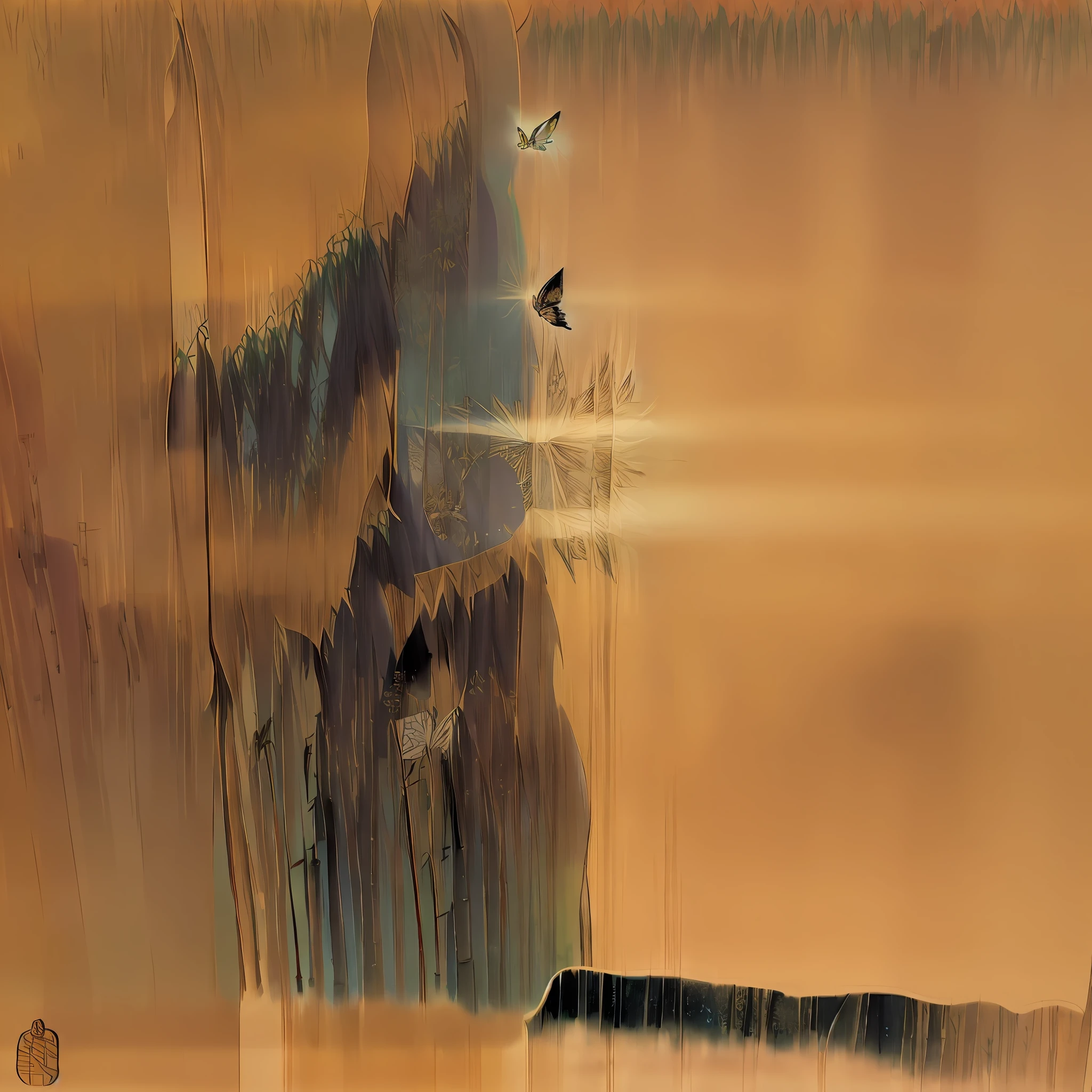 ((The main theme is natural scenery)) ((Natural)) ((Bamboo Forest)) ((with the sun)) ((with butterflies)) ((with light and shadow)) ((Wind)) ((Lake Water)) ((Bamboo forest reflected on the lake))