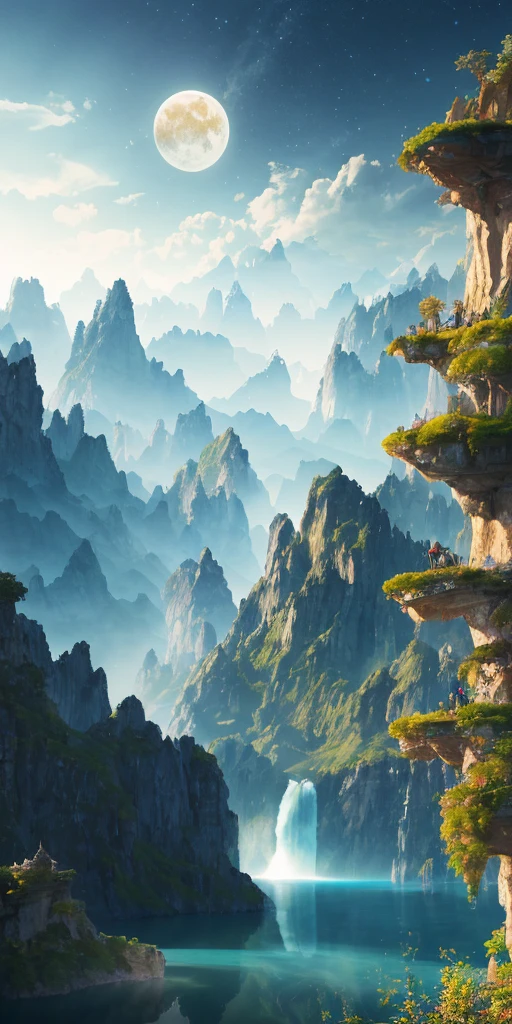 A dentist watching mountains in the form of human teeth, imagination, realistic, stone teeth,