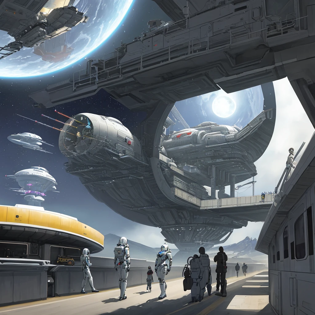 David Schleinkofer retrofuturism, Moon space colony, robots,