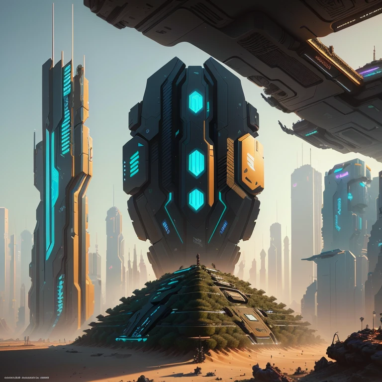An anthill, futuristic, cyberpunk theme, 3D, drawing, high detail, 8K