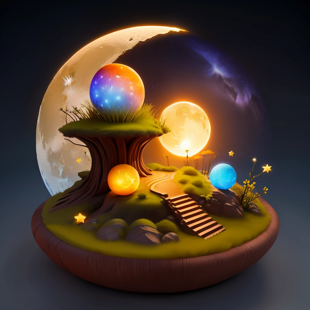 a "sun, moon and stars"-themed anthill, fantasy style, 3d