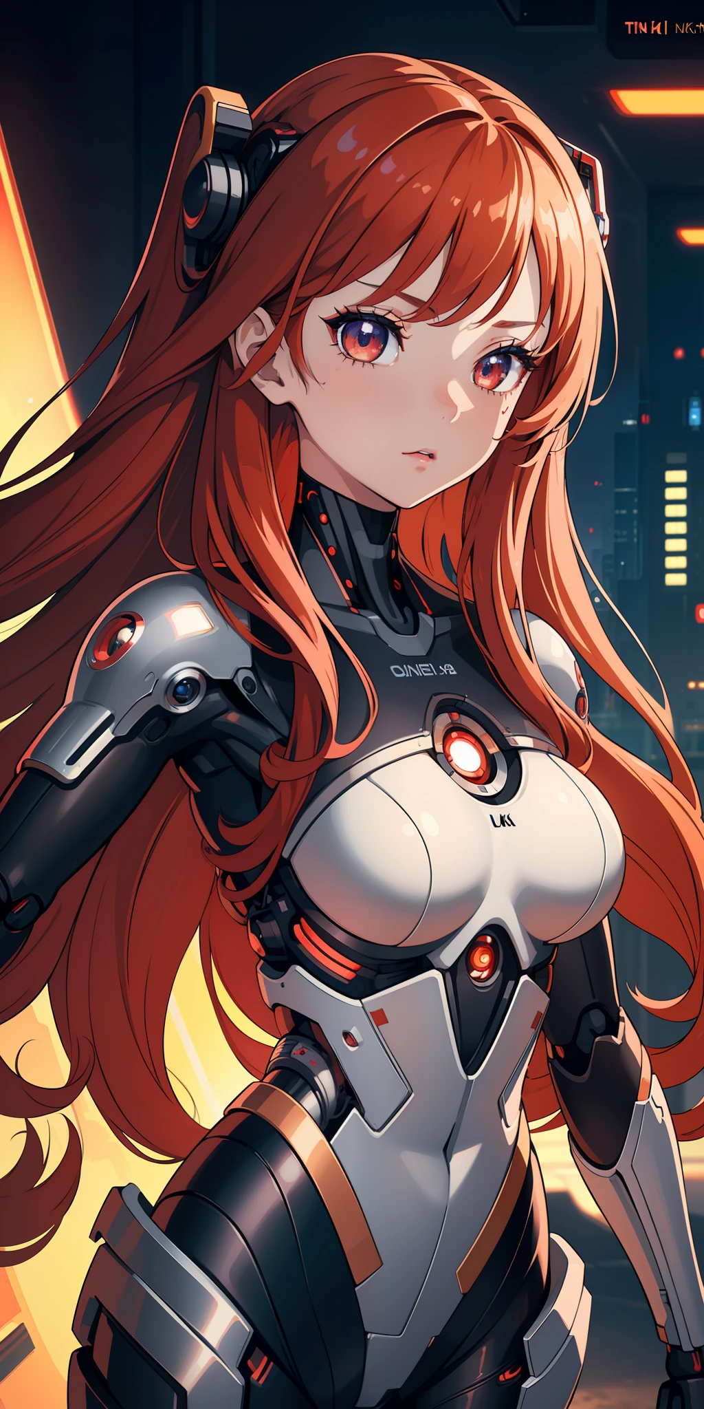 (extremely detailed CG unity 8k wallpaper), (finely detailed beautiful eyes: 1.2), (1 girl), (cyborg:1.2), (high-tech), (long crimson hair:1.2), anime, Futurism, depth of field, (masterpiece:1.2), (best quality), 4K, high details